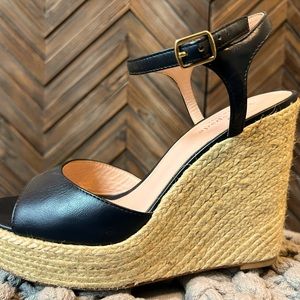 Kate Spade Platform Wedge Espadrilles Navy Blue Size 8M